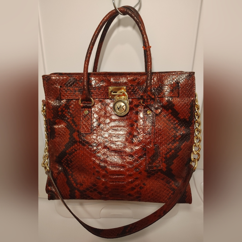 Michael Kors  burgundy Hamilton Python leather Large Satchel